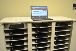 Library laptops, located in the Media Center