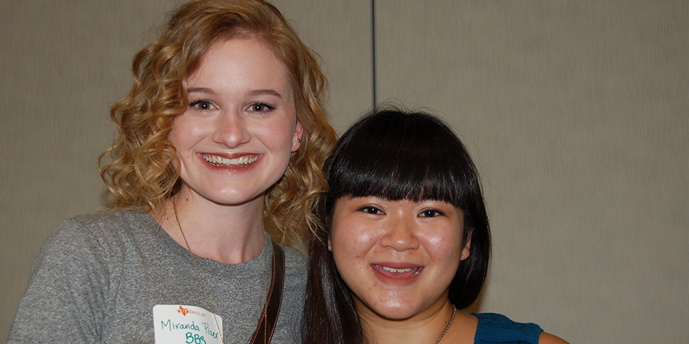 Incoming students Miranda Pizer and Stephanie Abe met at the Austin send-off and became fast friends.