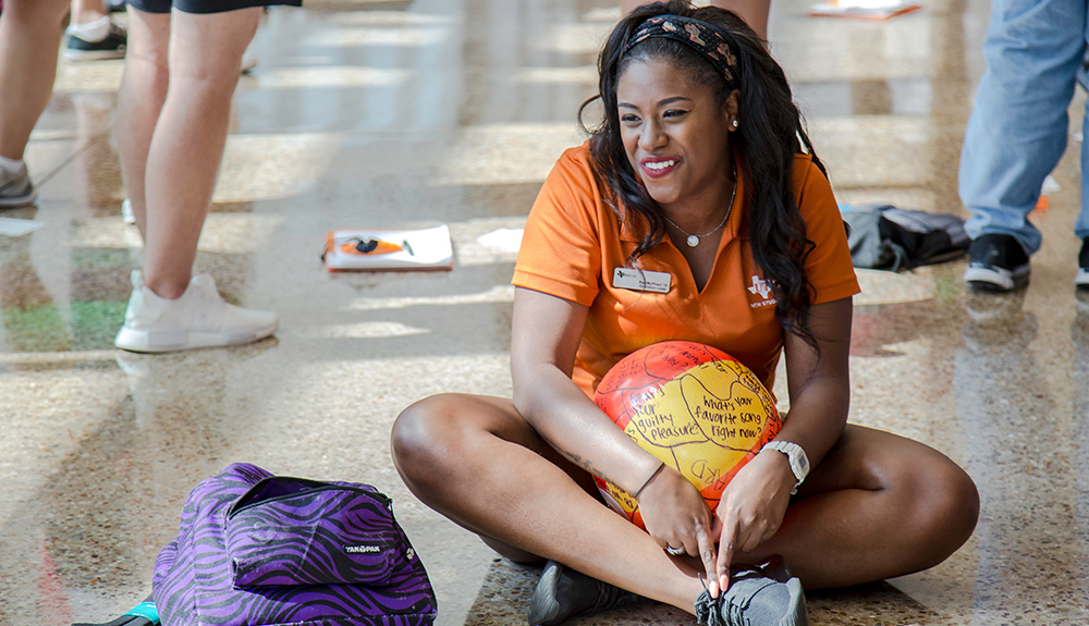 Rayshona McPhaul welcomed groups of future comets with games and a bright smile.