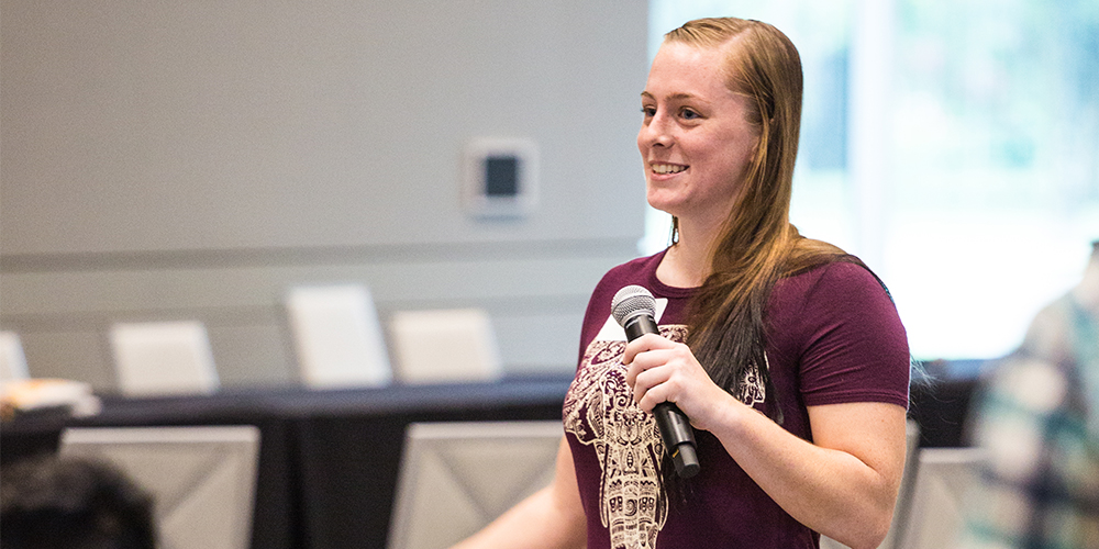 Alumna Emily Luth, BS’17, told students to get involved in campus and not be afraid to ask others for help.