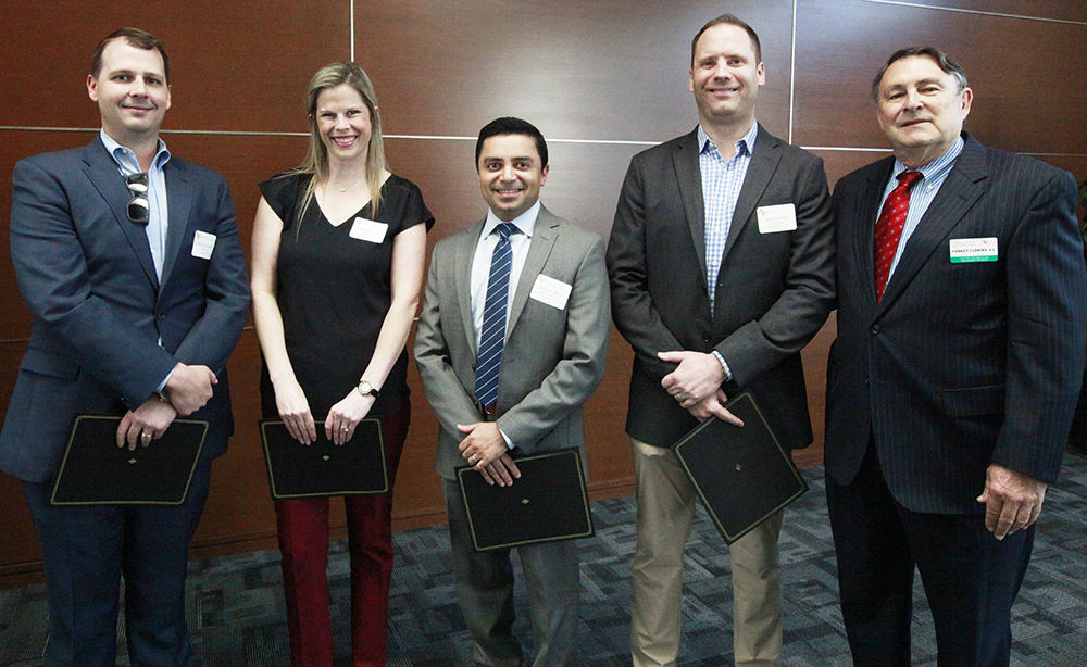 Jindal School alumni Cody Campbell MS12, Julie McCure MS13, Salman Moti MS11, MBA16 and Keith Herl MBA15 joined Dr. Forney Fleming, director of the Master of Science in Healthcare Leadership and Management program, at the recent launch of the Center for Healthcare Leadership and Management.