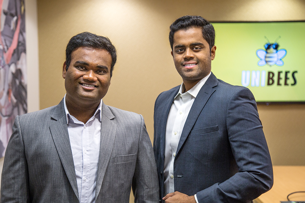 UT Dallas graduate students Chandra Achanta and Abinav Kalidindi created UNIBEES, an app that helps other students find freebies and giveaways on campus. Their free app is also available to students at UT Arlington, UT Austin and Texas A&M University. 