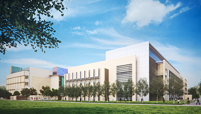 Rendering of the new UT Dallas building to house research and teaching in the areas of bioscience and bioengineering.