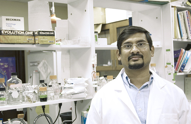 Dr. Santosh D'Mello in his lab.