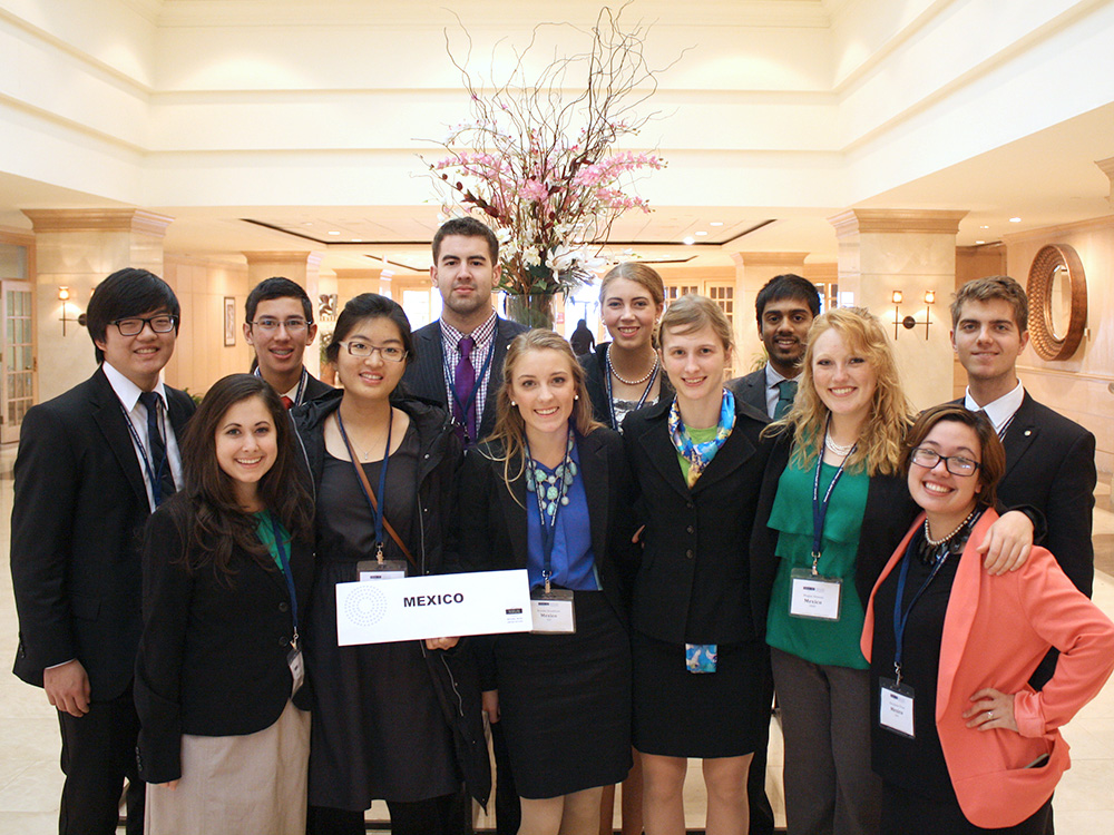 UT Dallas students were recognized for their participation in a Model United Nations Conference in Washington, D.C. Back row, from left: Ray Xia, Joshua Wyllie, David Weisser, Nancy Fairbanks, Bobby Gottam and Andrei Rosu. Front row, from left: Kathleen Alva, Eunice Ko, Brooke Knudtson, Hope Steffensen, Meg Simons and Ana Vives.
