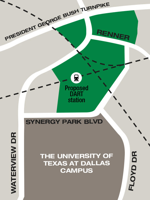 Map showing proposed DART station near UT Dallas