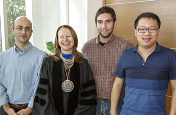 Dr. Katherine Stecke with students Osman Kazan, Emre Ertan and Qingning Cao