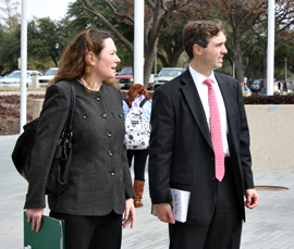 Representative Van Taylor (right) talking to VP of Public Affair Amanda Rockow