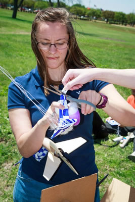 Mikaela McMurtry works on her rocket.