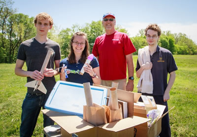 From left: Matthew Henderson, Mikaela McMurtry, Dr. Phil Anderson, and Brooks McMaster, physics major.